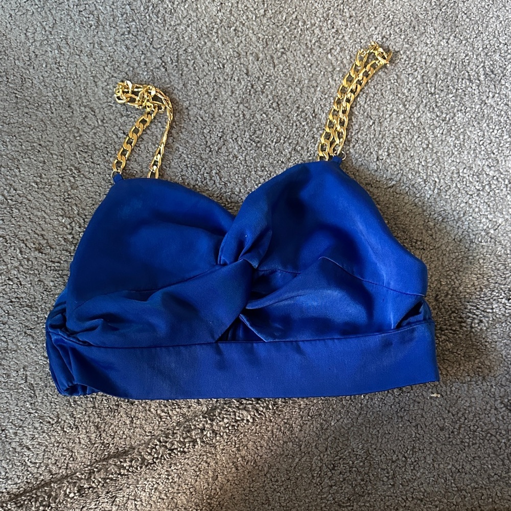 Zara Blue Crop Top with Gold Chain Straps